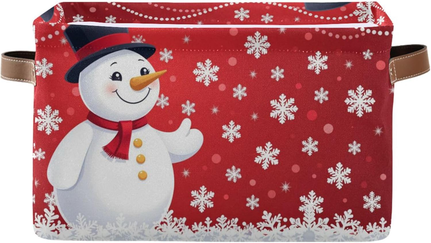 Christmas Winter Snowflakes Snowman Storage Basket Red Xmas Snow Storage Organizer Box Bins Large Collapsible Cube Kitchen Baskets Boxes with PU Handles for Shelf Closet Nursery Laundry 1 Pack