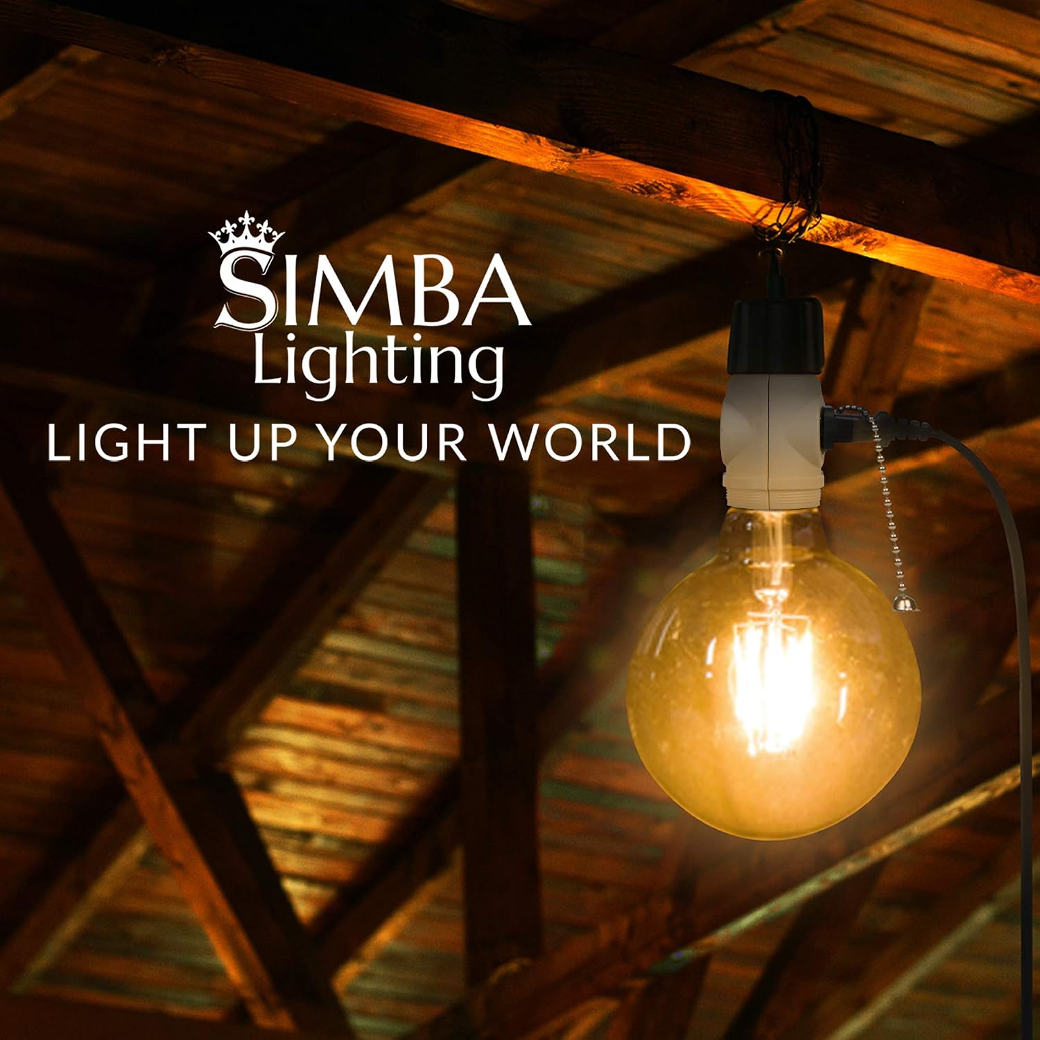 Simba Lighting E26 Light Bulb Socket Adapter Off White (3 Pack) with 2 AC Outlet Plugs and Pull Chain Switch to Control Light Bulb for Indoor Outdoor Use in Attic Basement Garage, Medium Screw Base
