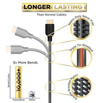 PowerBear 4K HDMI Cable 3 ft, Short Hdmi Cable, Braided Nylon & Gold