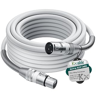 Kxable XLR to XLR Cable 20 Feet, Premium XLR Microphone Cable, Heavy Duty 22AWG OFC XLR Male to Female Cord, 3-Pin Shielded Mic Speaker Cable, Zinc Alloy Connectors, Metal Spring SR, White - Amazon product rated Grade A