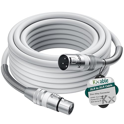 Premium 10ft XLR Mic Cable, Heavy Duty 22AWG OFC, Shielded, Zinc Alloy Connectors, Metal Spring SR, White - 10FT - White