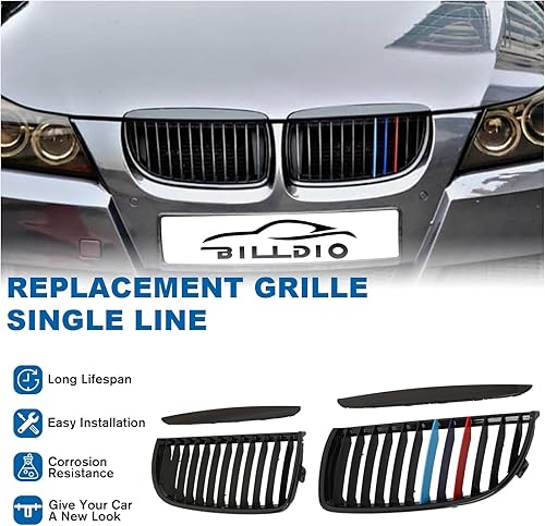 Miniatura 57 de Rejilla frontal negra brillante compatible con BMW Serie 3 G20 2019 2020 2021 2022 316i 318i 320i 328i 330i 330i 335i 340i Doble lamas negro