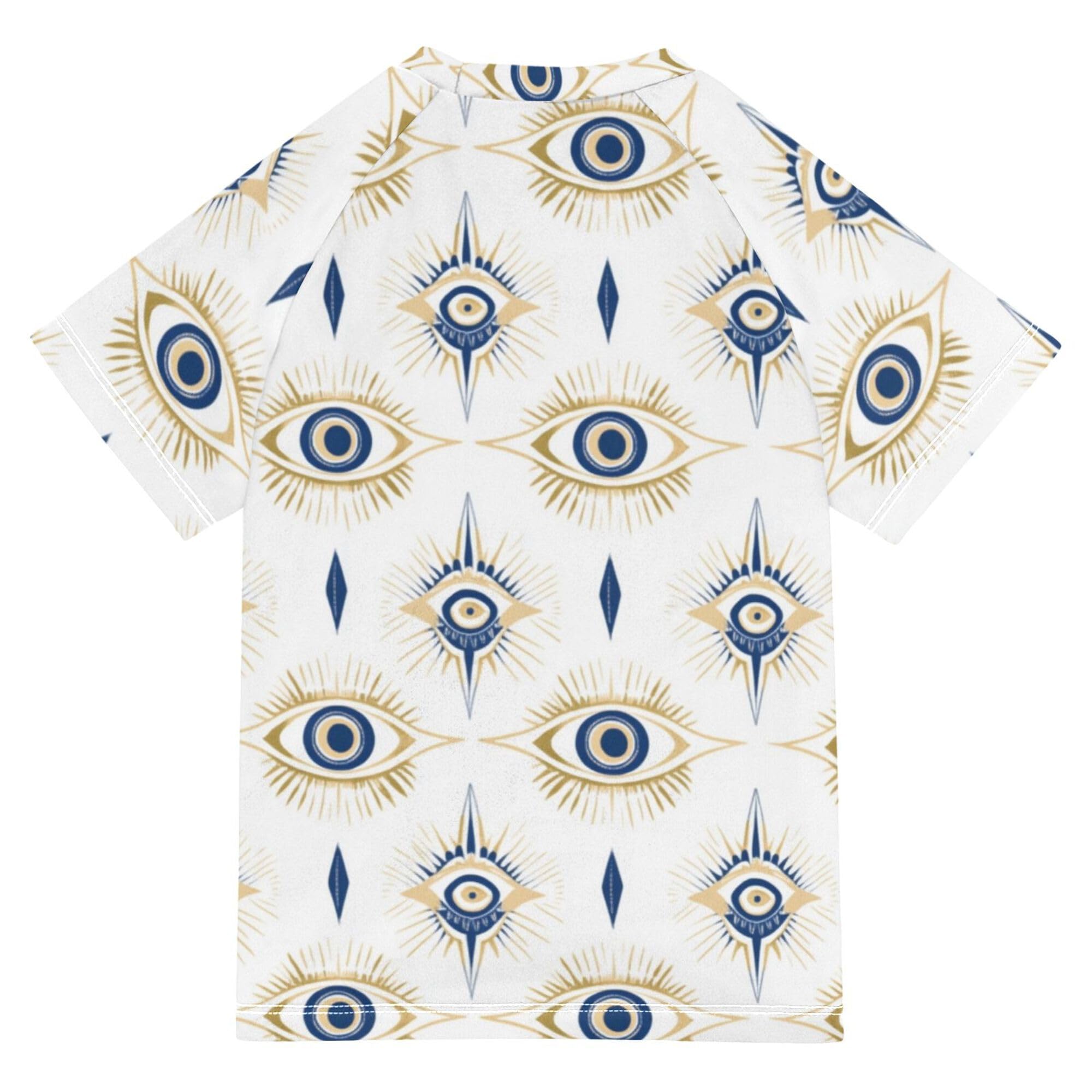 Retro Evil Eye Magia Occult Kids Bathing Suits Girls Sun Protection Rash Guard Girls Swimwears Football Sports Shirt for Youth Boy 9-10Y