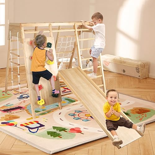 Babion Zona de juegos interior, gimnasio de la selva para niños pequeños 8 en 1, parque infantil Montessori de madera, juego de escalador de gran