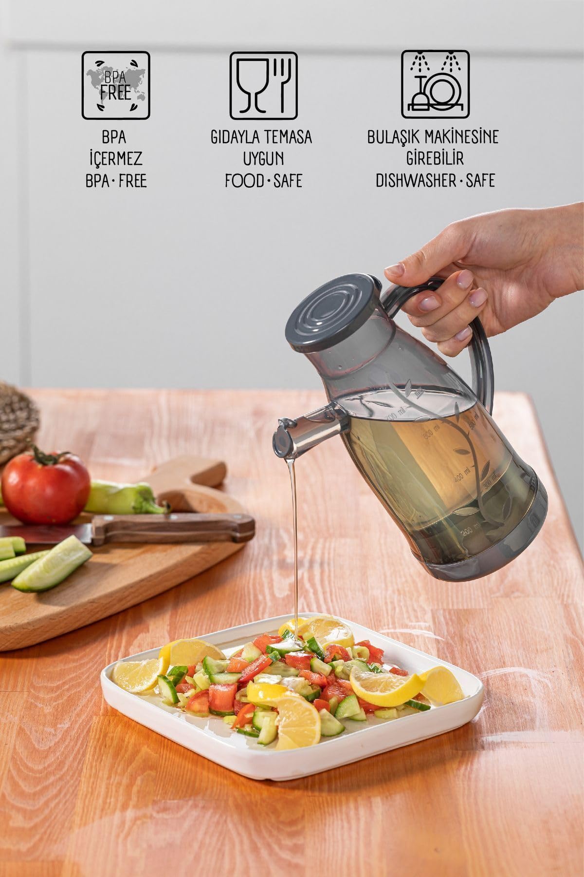 Yağlık Sirkelik Şeffaf Sosluk 700ml, BPA İçermez, Bulaşık Makinesine Uygun, Gıdayla Temas Uygun yağdanlık, Kapaklı Ağız, 22.5cm Yükseklik (1, ŞEFFAF)