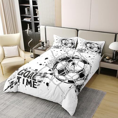 Miniatura 2 de Funda de edredón de fútbol para niños, 100% algodón, tamaño individual, juego de ropa de cama de fútbol americano, juegos deportivos, funda de