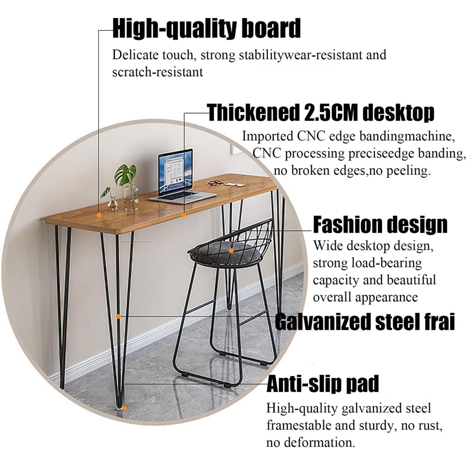 Bartisch Kneipentisch Hohe Thekenhöhe Esstisch Konsolentisch Aus Massivholz Mit Metallbeinen Schmale Thekenhöhe Für Küche Wohnung Balkon Café C,100 * 35 * 100