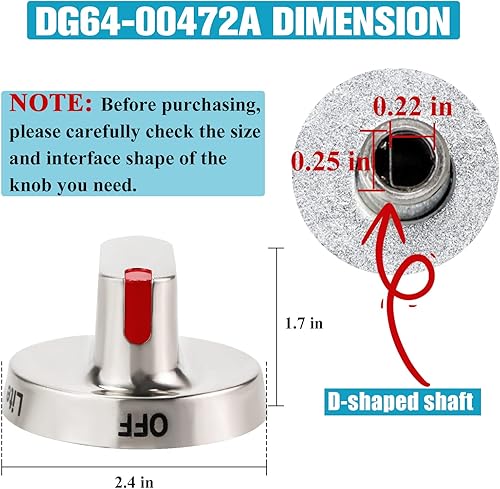 Miniatura 2 de 5 pomos de estufa de acero inoxidable 100% DG64-00472A DG64-00347A para estufa de gas Samsung Range DG64-00473A, DG64-00347A, DG64-00347B, reemplaza