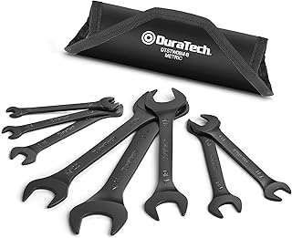 DURATECH Double Open End Spanner Set, 8-Piece, Metric, 5.5 mm-27 mm, Super-Thin Open Ended Flat Wrench Set for Narrow Space, Black Electrophoretic Coating, with Carry Pouch