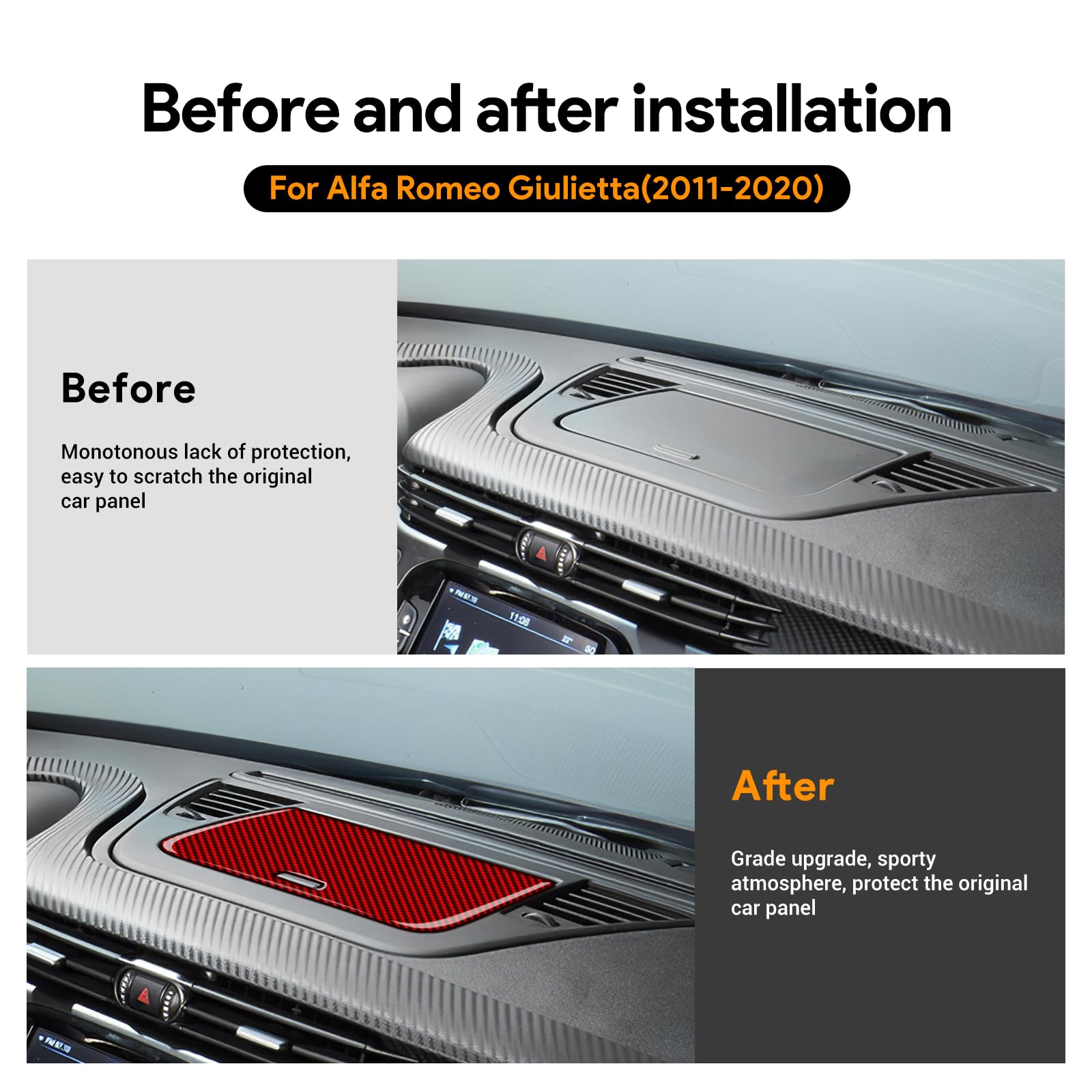 KUNGKIC Per Alfa Romeo Giulietta 940 2011-2020 in fibra di carbonio per cruscotto auto, console centrale, contenitore, pannello, adesivo, accessori interni (rosso)