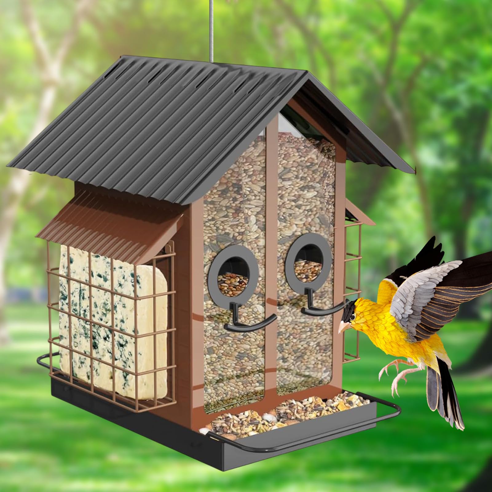 Mangiatoia per uccelli per esterni, Finch – Feeder per esterni, capacità | trasparente, casetta per uccelli con doppio tetto, impermeabile, ad alte prestazioni, per il giardino