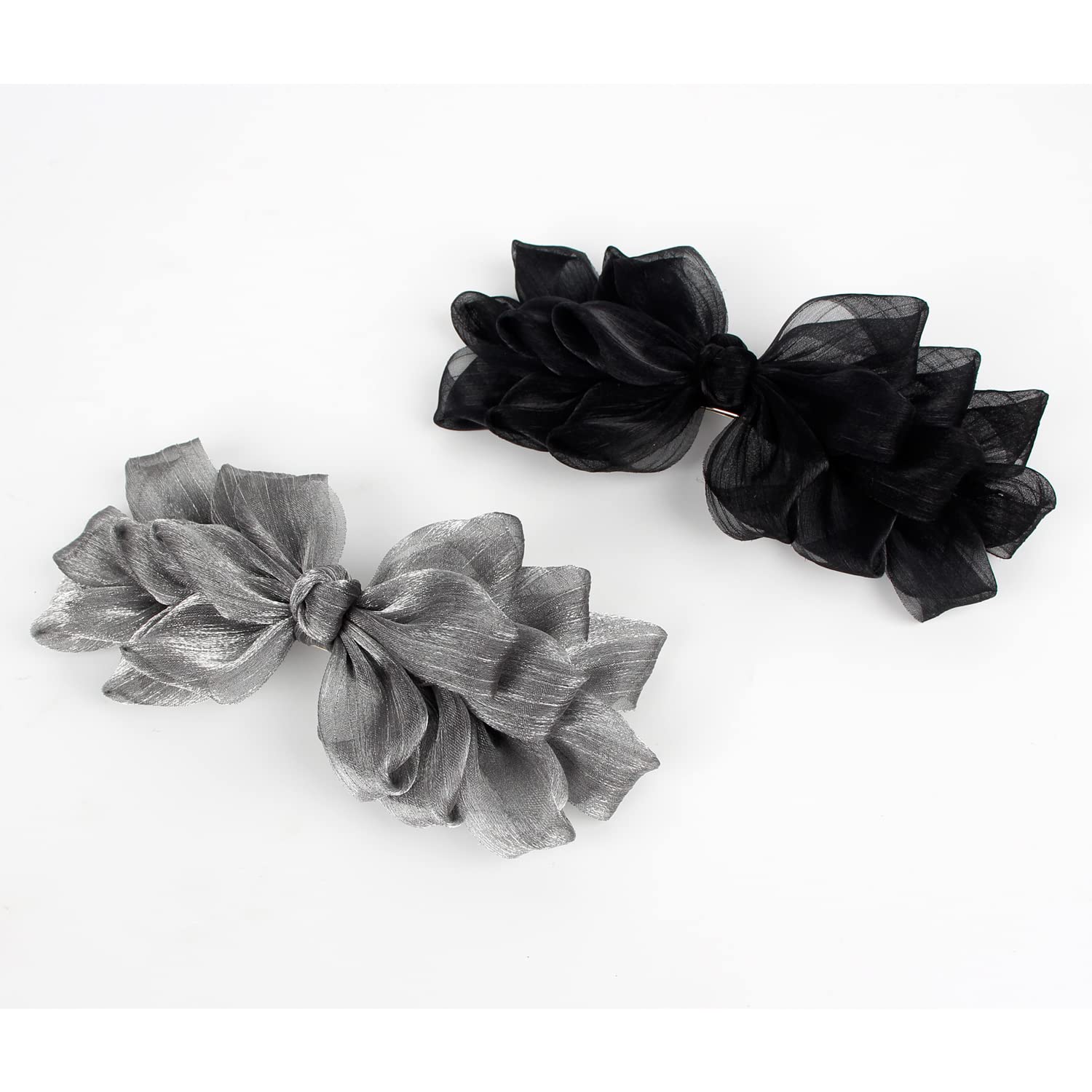 Elegant Barrettes for Women Black and Silver Big Bow Barrettes for Women Decorative Flower Hair Barrettes for Party and Wedding 2pcs