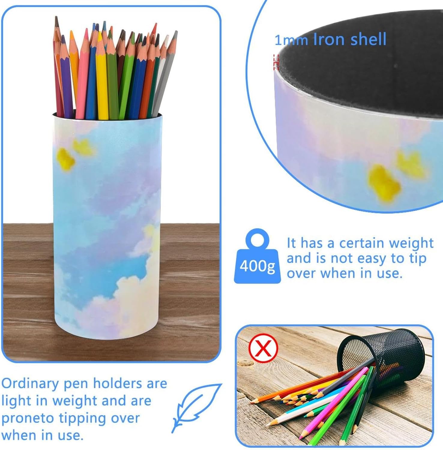 Colorful Tie Dyeing-20 Iron Sheet Music pen holder for Desktop Stationery Organizers and Accessories Makeup Brush Holder for Office, School(5.8 x 2.9 Inches) image 3