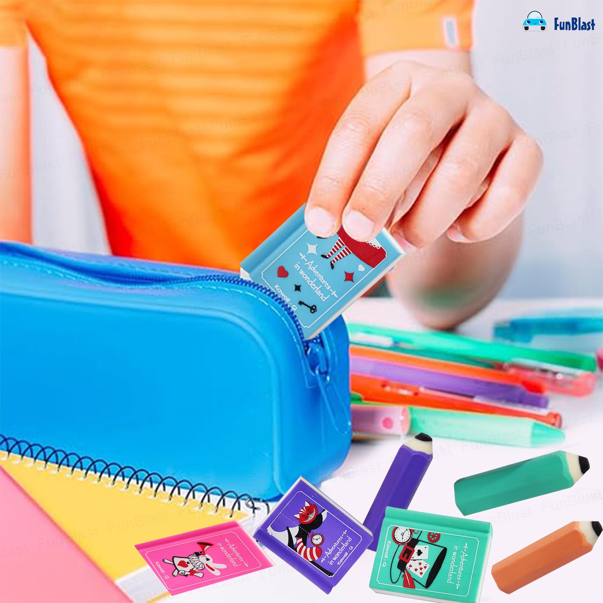 FunBlast Mini Pencil and Book Shape Erasers Set For Kids - Multicolor, Rectangular, Rubber, Kawaii Eraser Set, Eraser, Multi-Color - Image 8 thumbnail