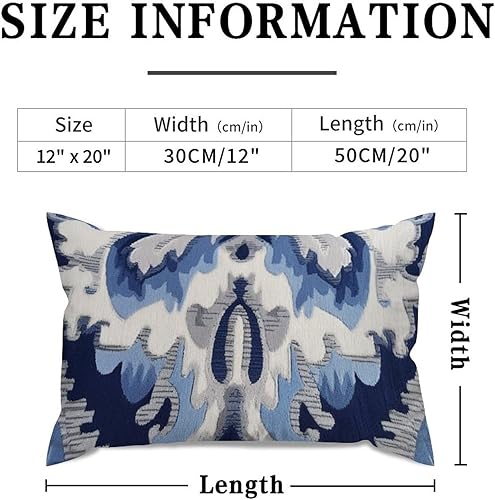 Miniatura 2 de ArogGeld Fundas de almohada bohemias estilo morisco, color azul, gris, kilim turco Ikat, fundas de cojín lumbar, lino blanco, asiático, escénico,