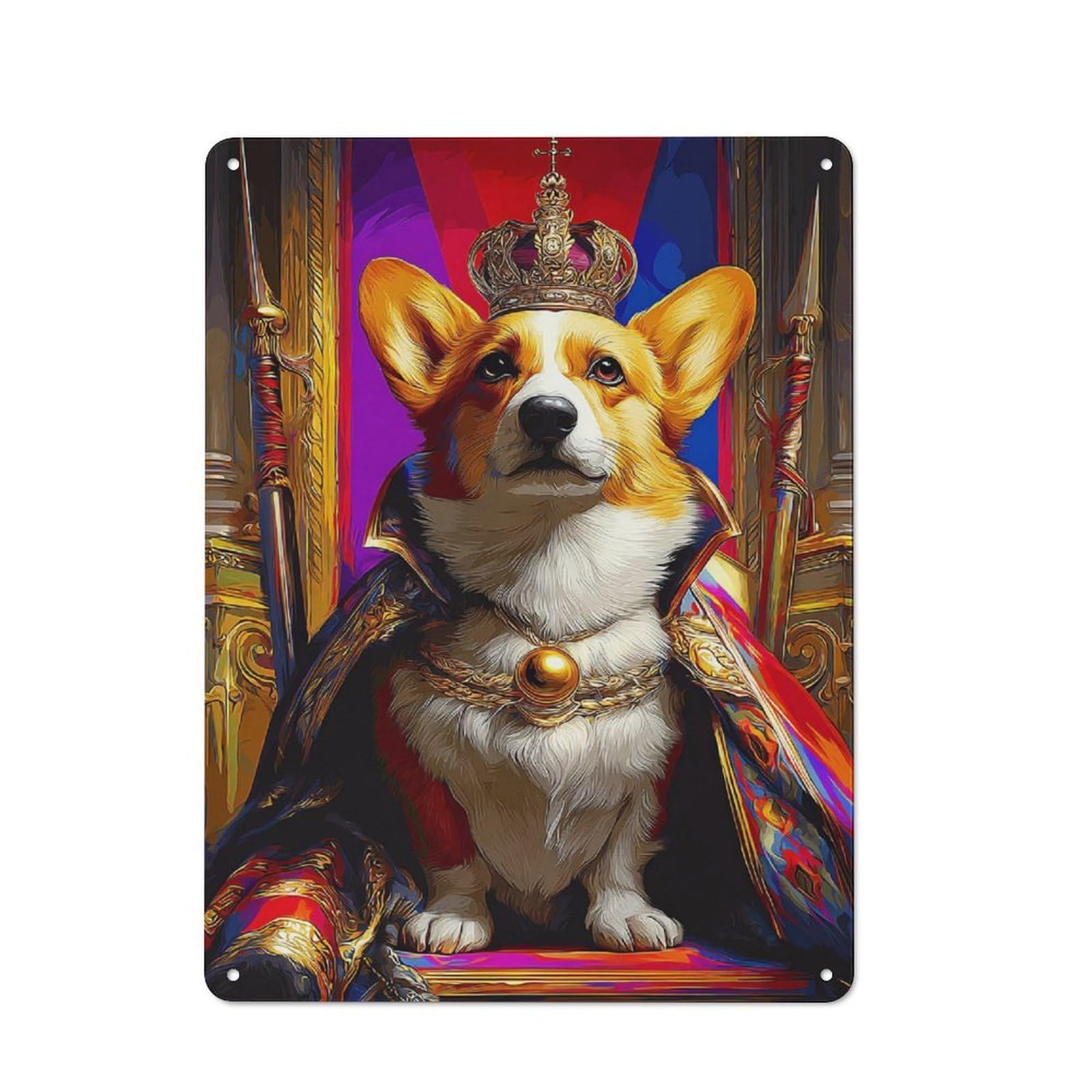 Junmoney Corgi King Throne Majesty -1 Tin Sign 40X30cm For Living Room Wall, Retro Wall Decor, A Decorative Metal Sign For Living Rooms And Feature Walls