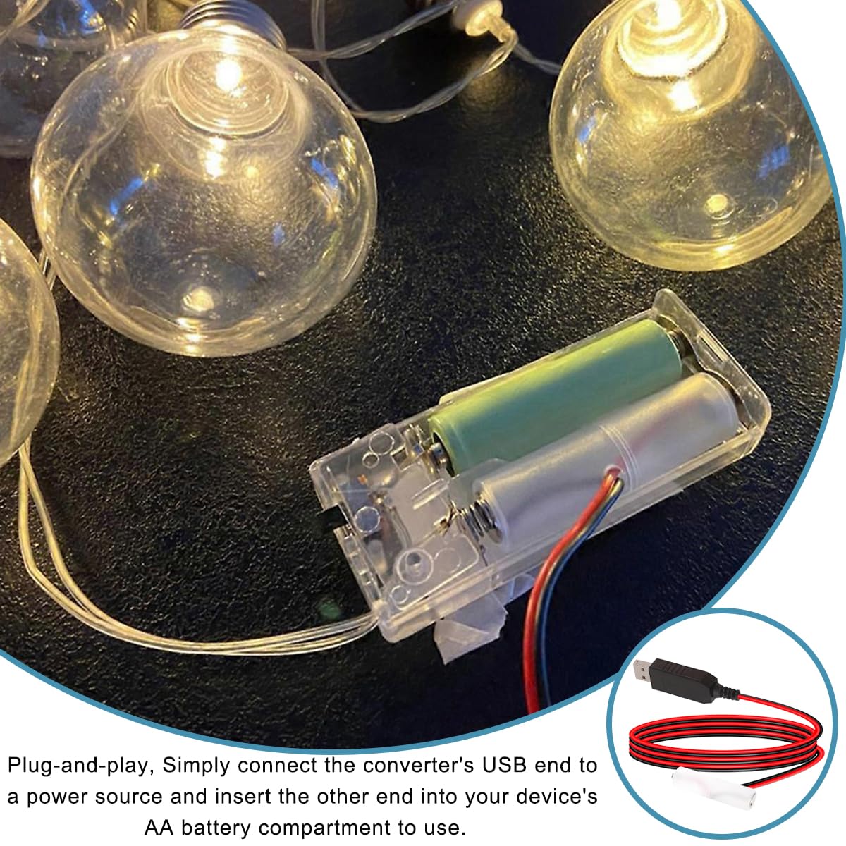 2 pezzi Convertitore alimentazione USB a 6 V AA con eliminazione della batteria Alimentatore USB Cavo batterie AA da 6 V, Sostituisce 4 batterie AA da per luci LED radio ventilatori