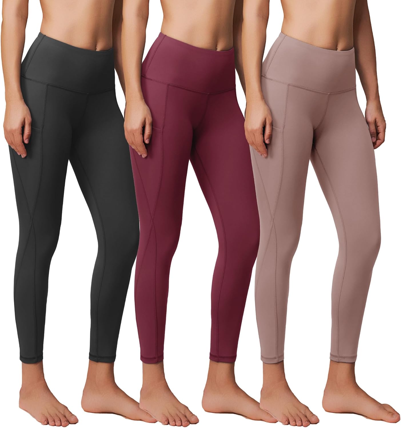 Showitty 3 Pack Workout Leggings with Pockets for Women, Black Compression Tummy Control Yoga Pants for Gym