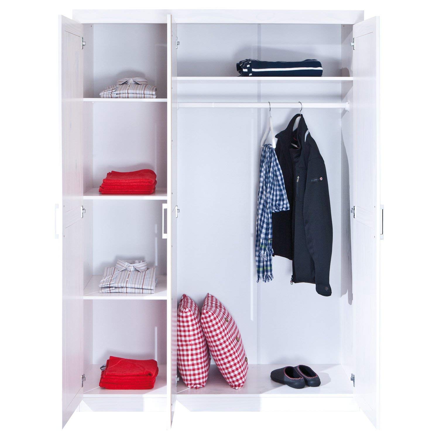 Inter Link Wardrobe floorboard More Sustainable Solid Wood White Lacquered 140 x 190 x 55 cm, 3 puertas, Blanco