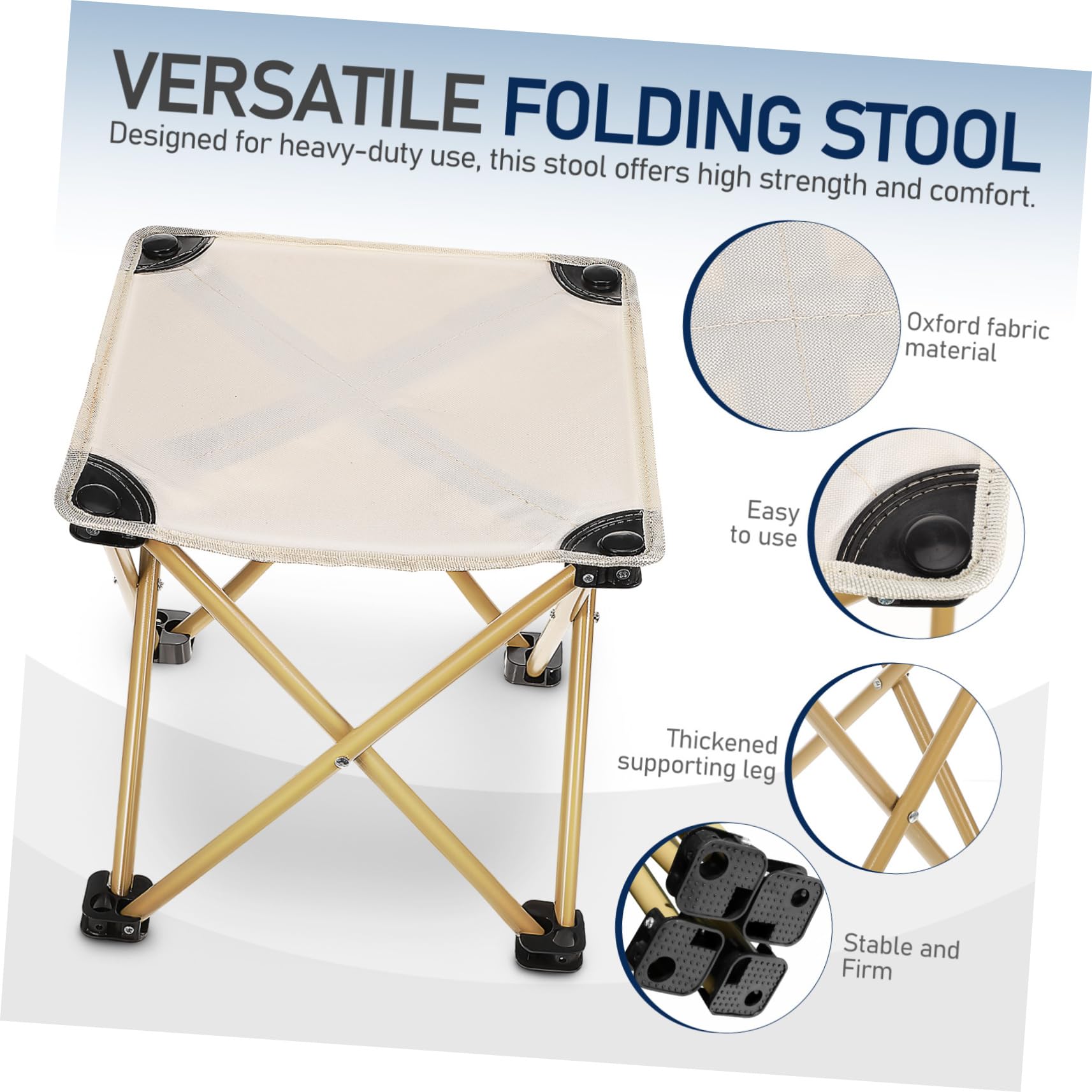 iplusmile Tabouret de Camping Construction Robuste Pliant Portable Beige en Tissu Oxford et Acier au Carbone Léger avec Paquet de Transport pour Pêche et Randonnée