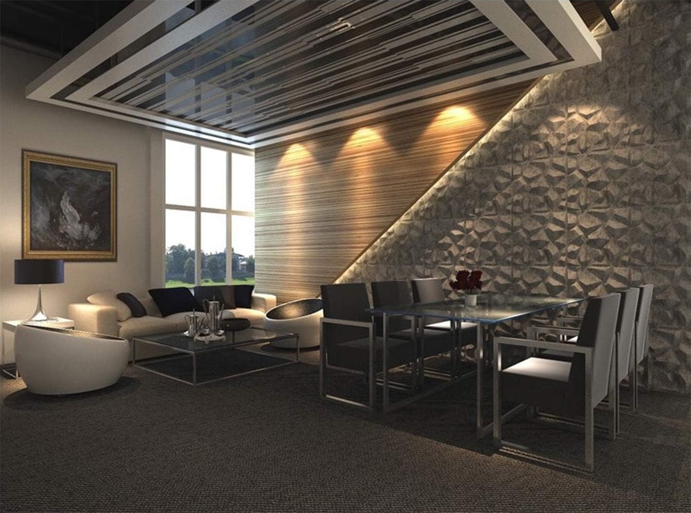 Kingsman 19.6 in. x 19.6 in. x 1 in. Off-White ECO Plant Fiber Material Glue-On Wainscot 3D Wall Panels (10-Pack) (Cave)