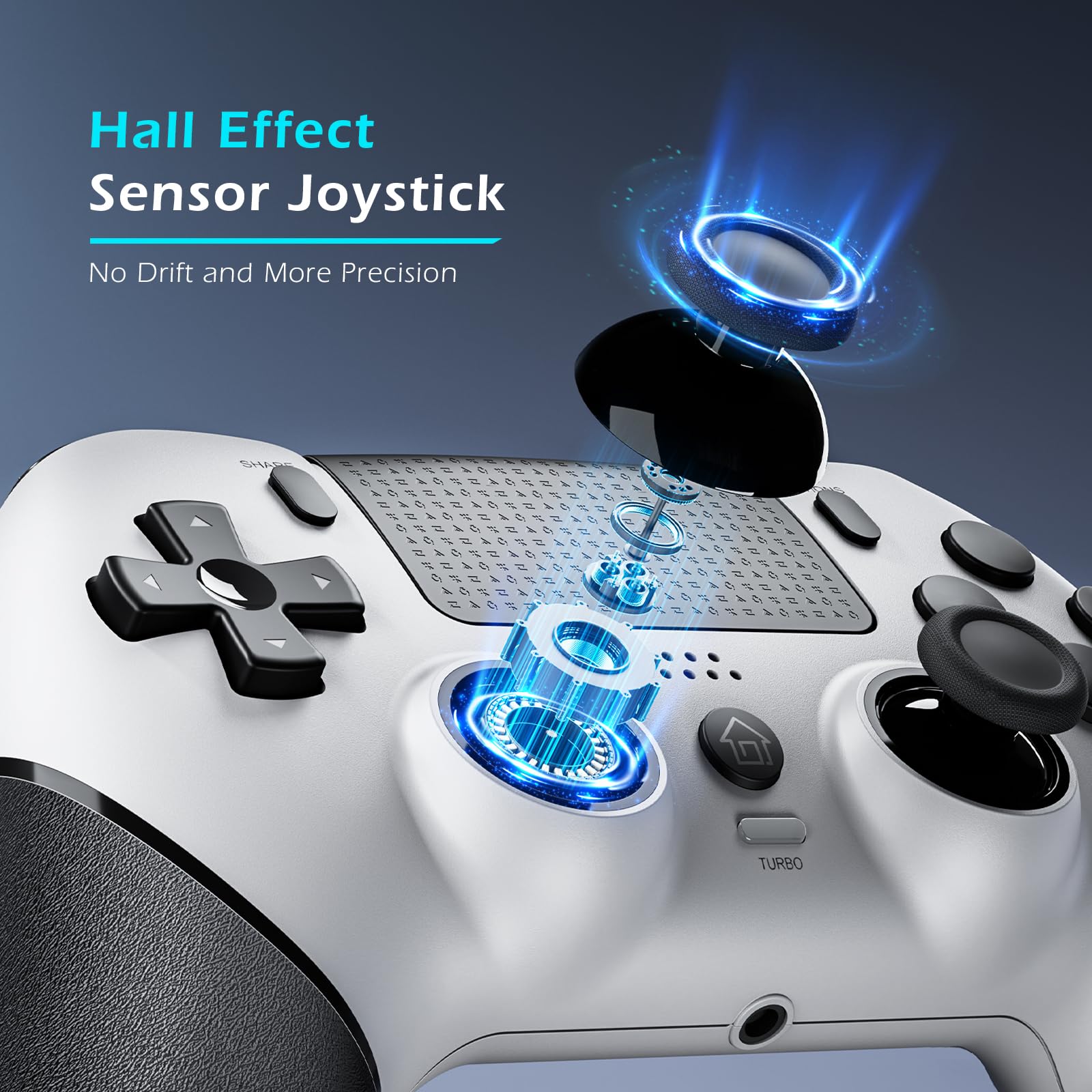 CHEREEKI Controller per PS4 Hall Joystick, Wireless Gamepad Compatibile con PS-4/Slim/Pro, Grande Batteria da 1000mAh Doppio Vibrazione, Sensori di Movimento, Touch Pad, Jack per Cuffie Stereo, Bianco