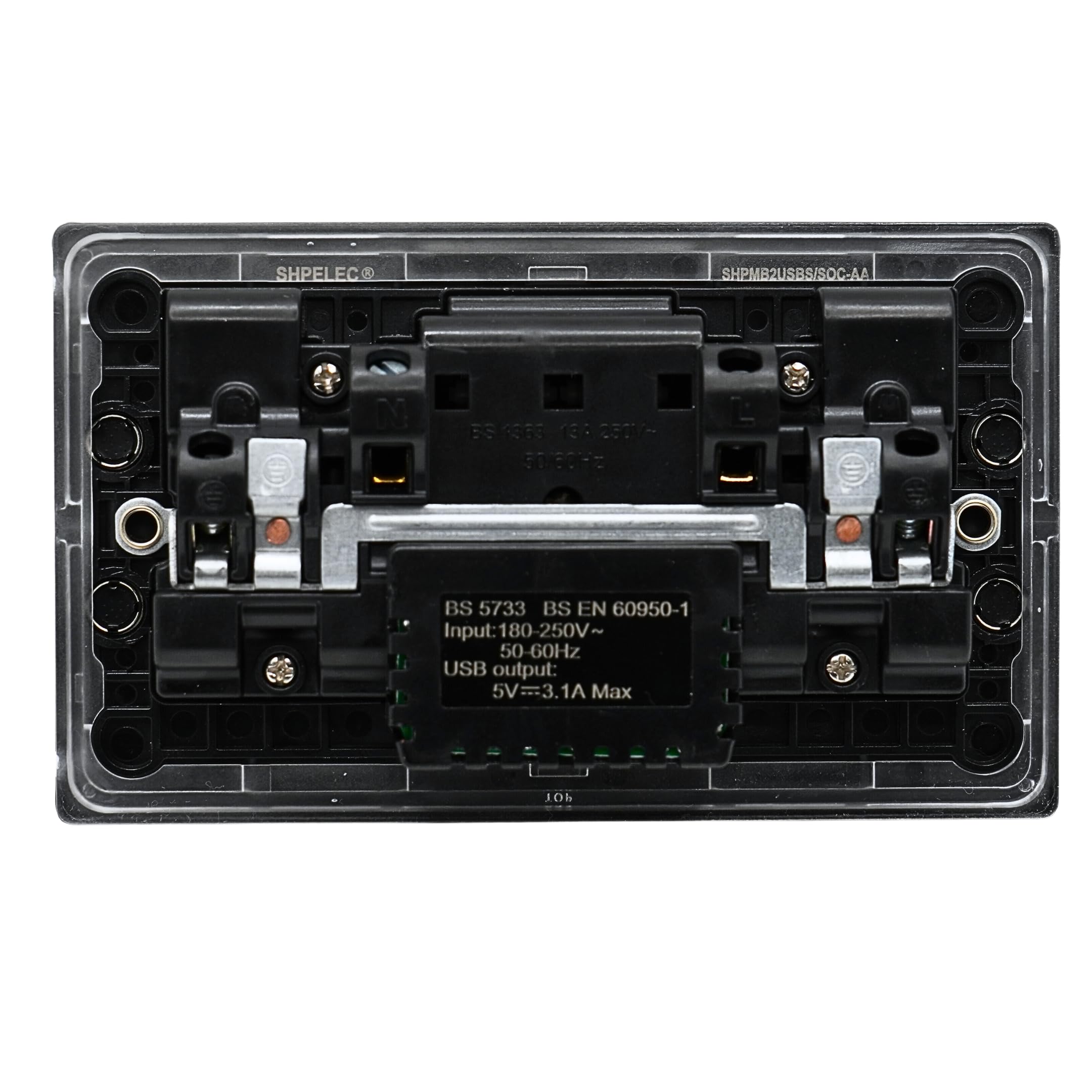 SHP ELECTRICAL® 2 Gang 13A Socket with Dual USB (3.1A Total) - FASTCHARGE, Black - Image 2
