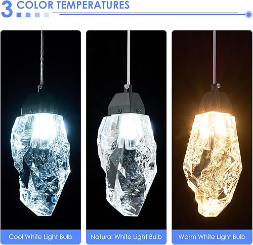 Miniatura 4 de Lámpara colgante de cristal negro con cristales de prisma y LED que mejora el ambiente de la isla de cocina, baño, dormitorio y bar