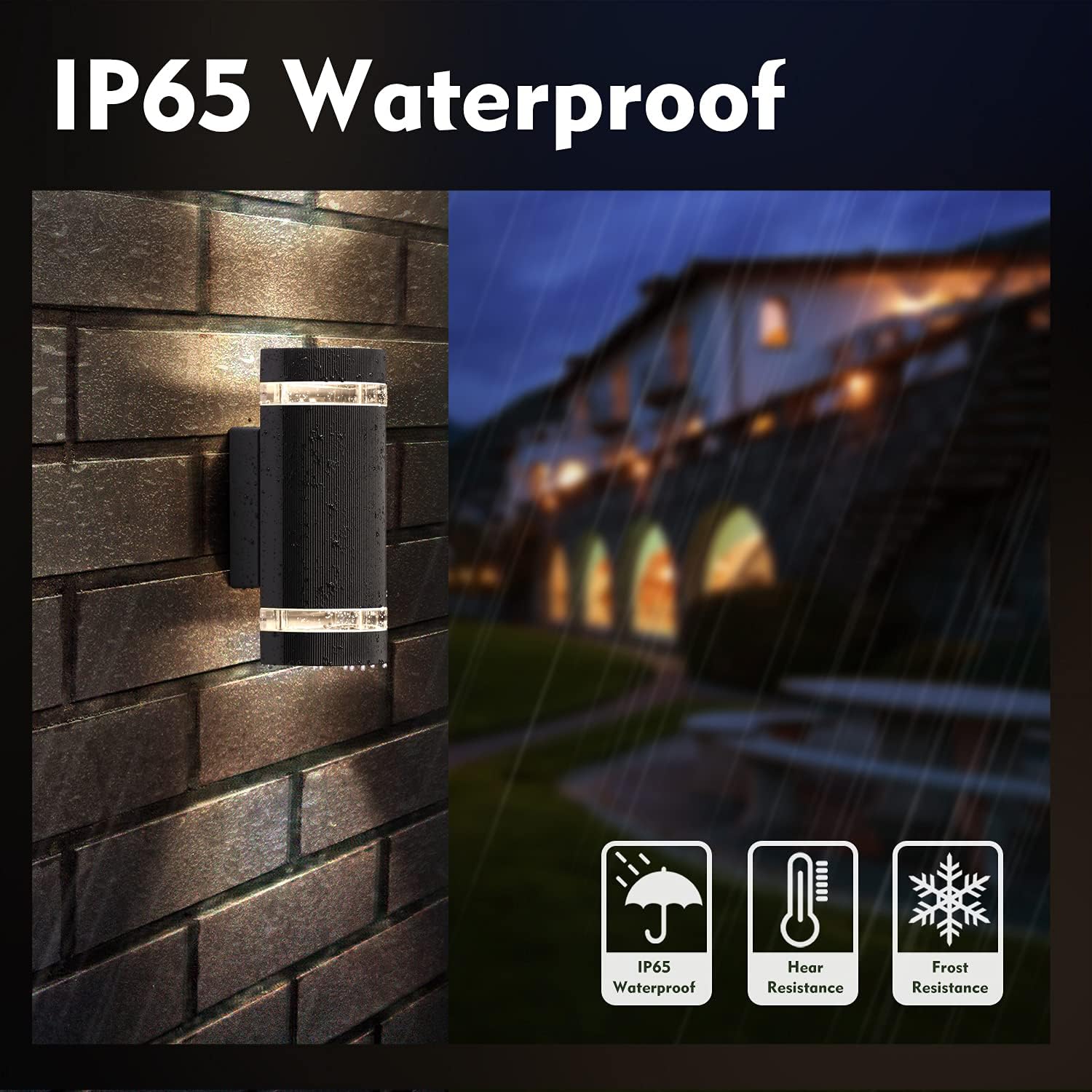 CELAVY Led-buitenwandlamp, 2 stuks, voor buiten, IP65, waterdicht, buitenwandlamp, 3000 K, GU10, aluminium, antraciet, grijs