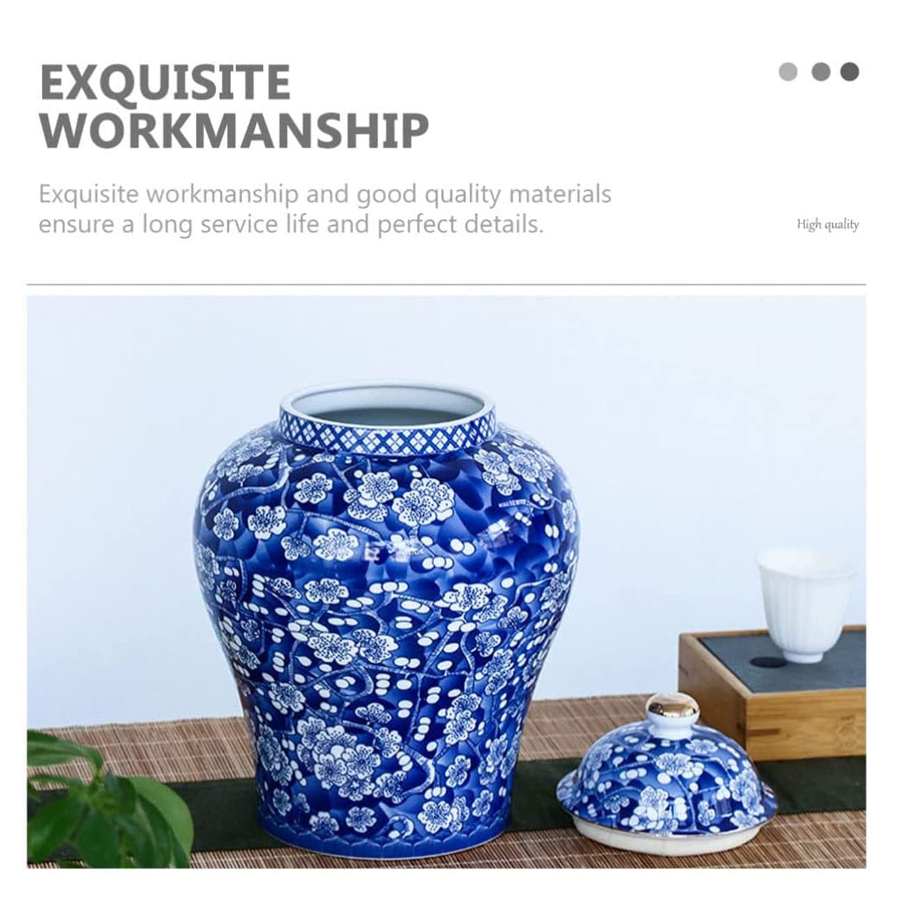 DKULMN Barattoli Decorativi, Barattolo di Porcellana Blu e Bianco con Coperchio, Scatola portaoggetti in Ceramica Cinese Antica Porcellana Blu e Bianca, Perfetto per Qualsiasi Stanza della Tua casa,S