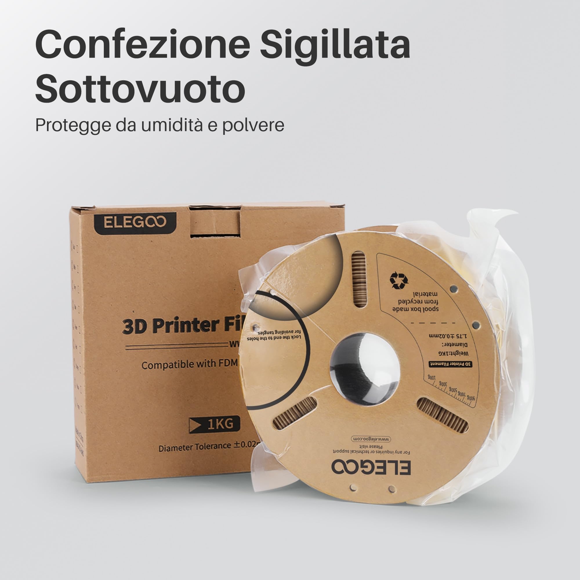 ELEGOO Filamento PLA Metallico 1,75 mm Rame 1KG, con Polvere di Rame, Aspetto Lucido e Metallico, Alta Precisione ± 0,02 mm, Compatibile con Stampanti 3D FDM