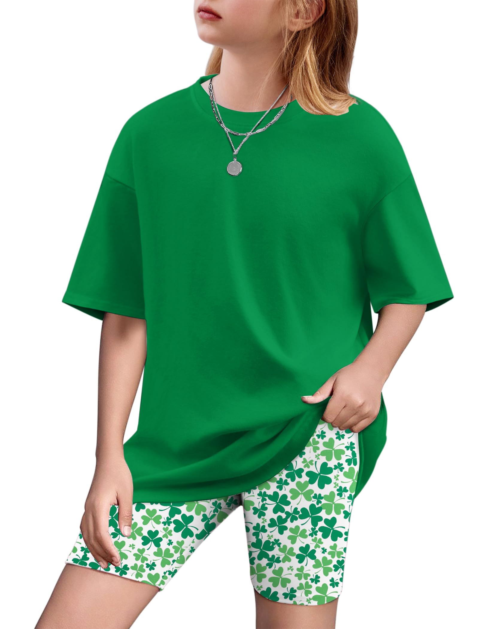 Arshiner Girls 2 Piece Outfit Summer Oversized Tops and Biker Shorts Set