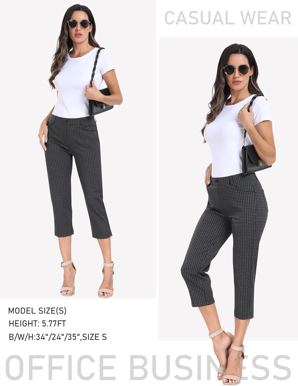 MoFiz Women's Capri Pants Summer Pull-On Stretch Straight Leg Golf Yoga & Business Casual Dressy Cropped Pants with Pockets - Image 6