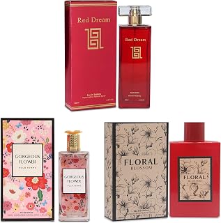 Perfume Set for Women - 3PCS Floral Long Lating Fragrance with Jasmine, Rose & Lily of the Valley | 3.4 Fl Oz Each Women Cologne Gift Set (Gorgeous Flowers/Floral Blossom/Red Dream)