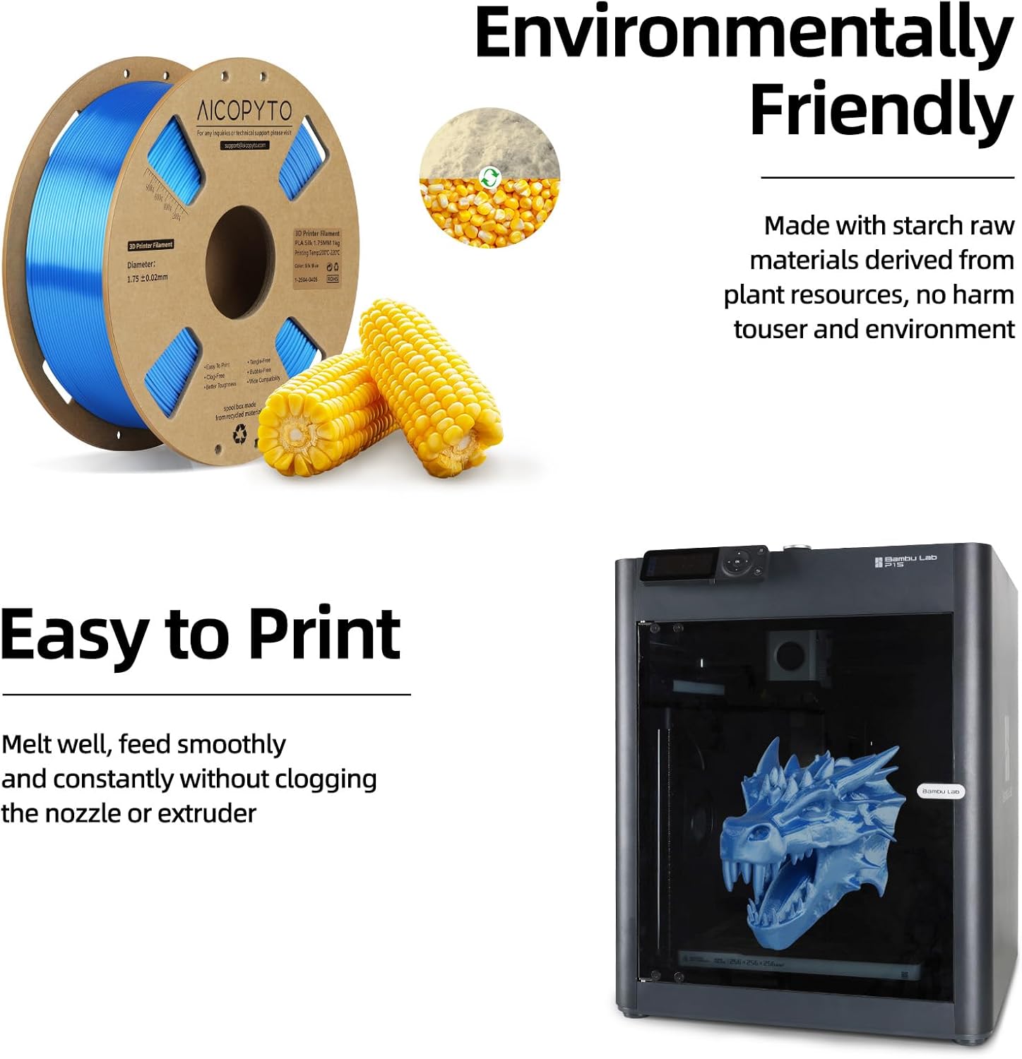 Silk Blue PLA Filament 1.75mm, 3D Printer Filament Silk PLA 1KG Spool (2.2lbs) Dimensional Accuracy Probability +/- 0.02mm Fits for Most FFF 3D Printers - Blue PLA Silk - Image 4