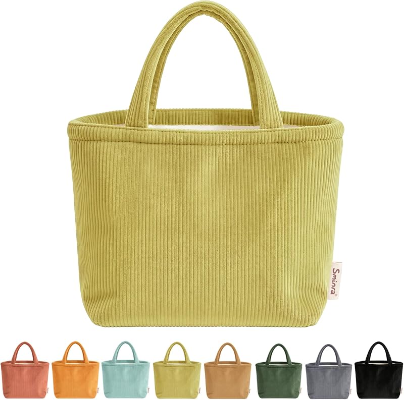 Sminra Bolsa tote pequena de veludo cotelê para livros, com forro de lona