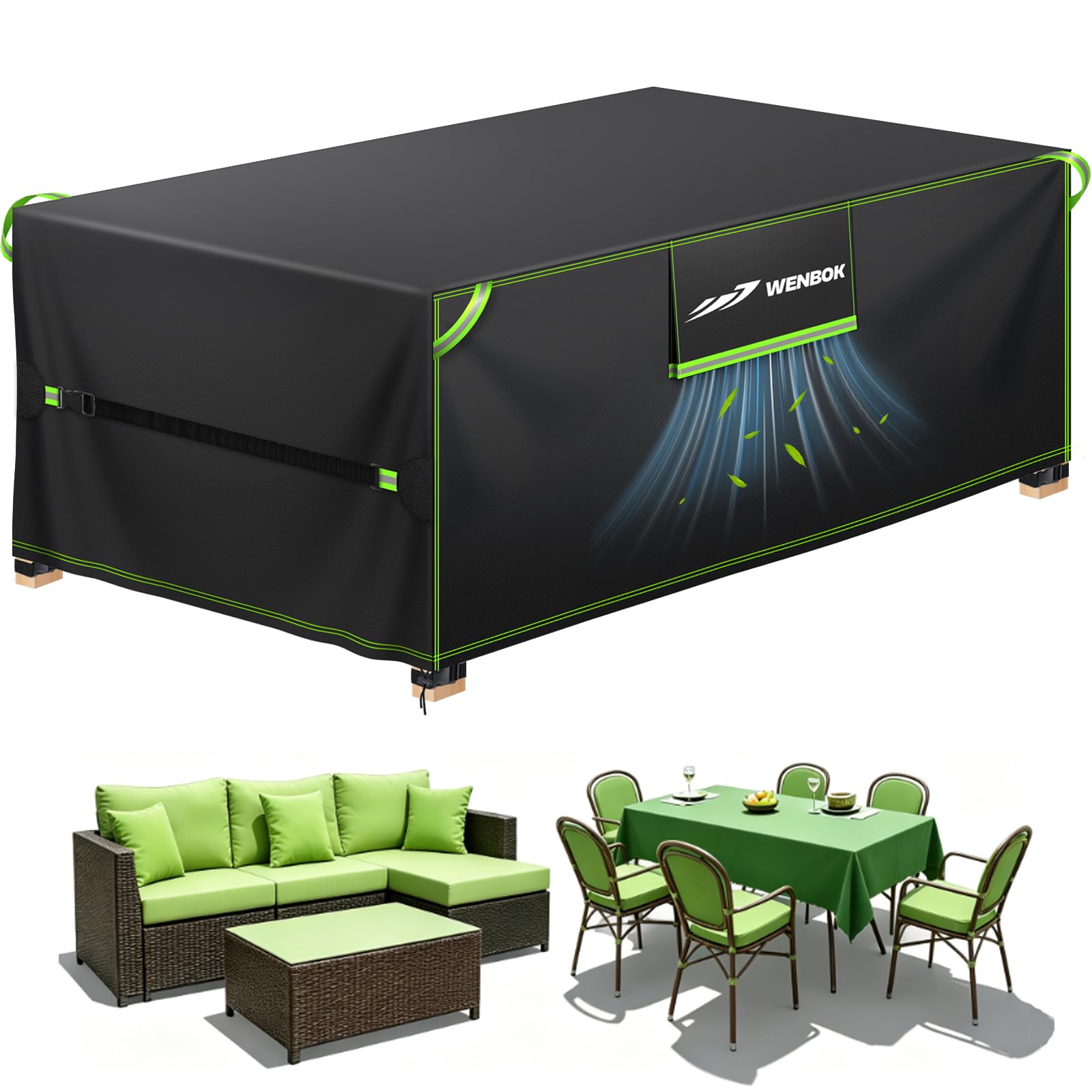 Copertura per Mobili da Giardino Impermeabile,210x110x75cm，Nero | 420D Oxford Copertura Tavolo Esterno con Prese d'Aria Anti-UV Antivento Quadrato Copritavolo Esterno