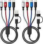 4 in 2 Multi Fast Charging Cable 2Pack 1.8M/6FT 6 in 1 Quick Charge Cord USB A/USB C to Type C+Micro USB+2 IP Connectors Universal Nylon Braided Charger Cable for Multiple Devices