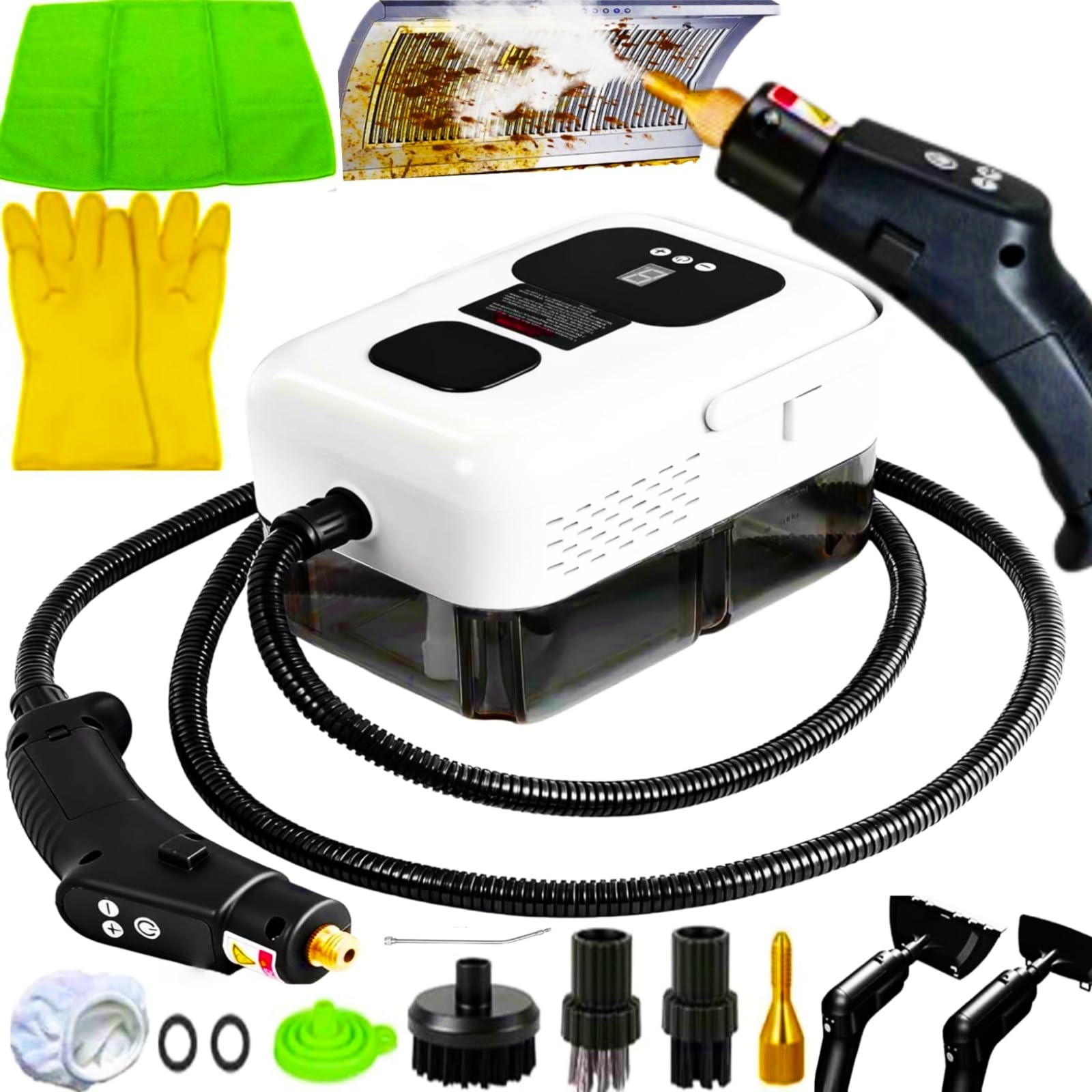 Ręczna myjka parowa z wyświetlaczem cyfrowym, 9-stopniowa regulacja Steam Cleaner, 2500 W, czas nagrzewania 15 sekund, przenośna, wysokociśnieniowa myjka parowa do mebli, sof, płytek, podłóg, okien