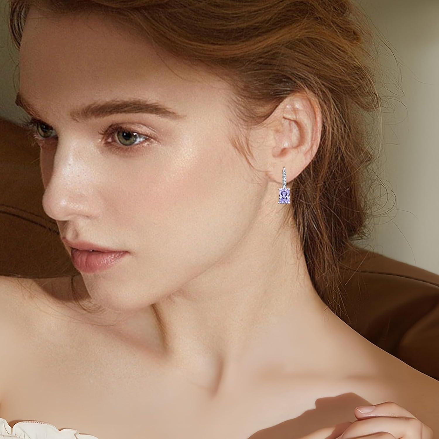 FJ Princess Cut Dangle Drop Earrings 925 Sterling Silver Leverback Square Solitaire Earrings Birthstone Jewelry for Women - Image 2