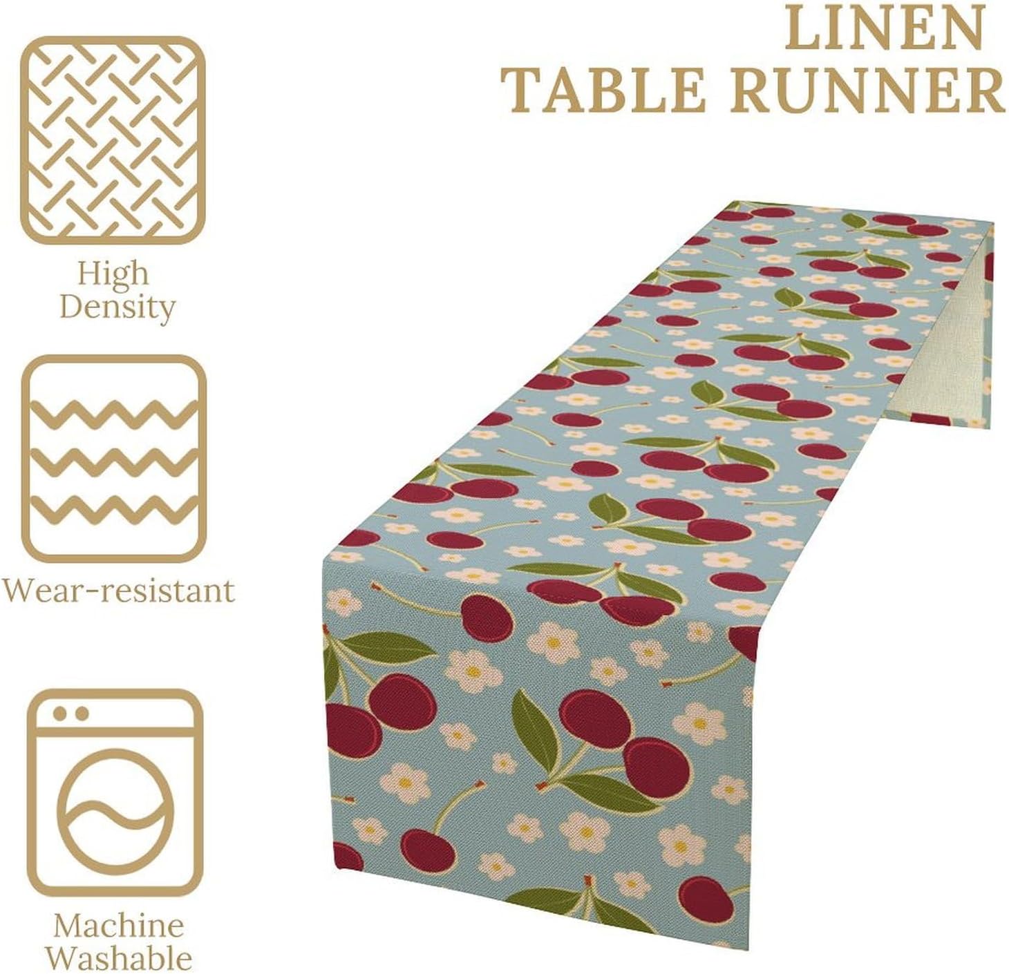 Red Cherry Table Runner,for Kids Boys Girls Cute Cherry Fruit Leaves Pattern Table Runner for Coffee Table Dining Room Table Bedroom Party Holiday Decor 13x108
