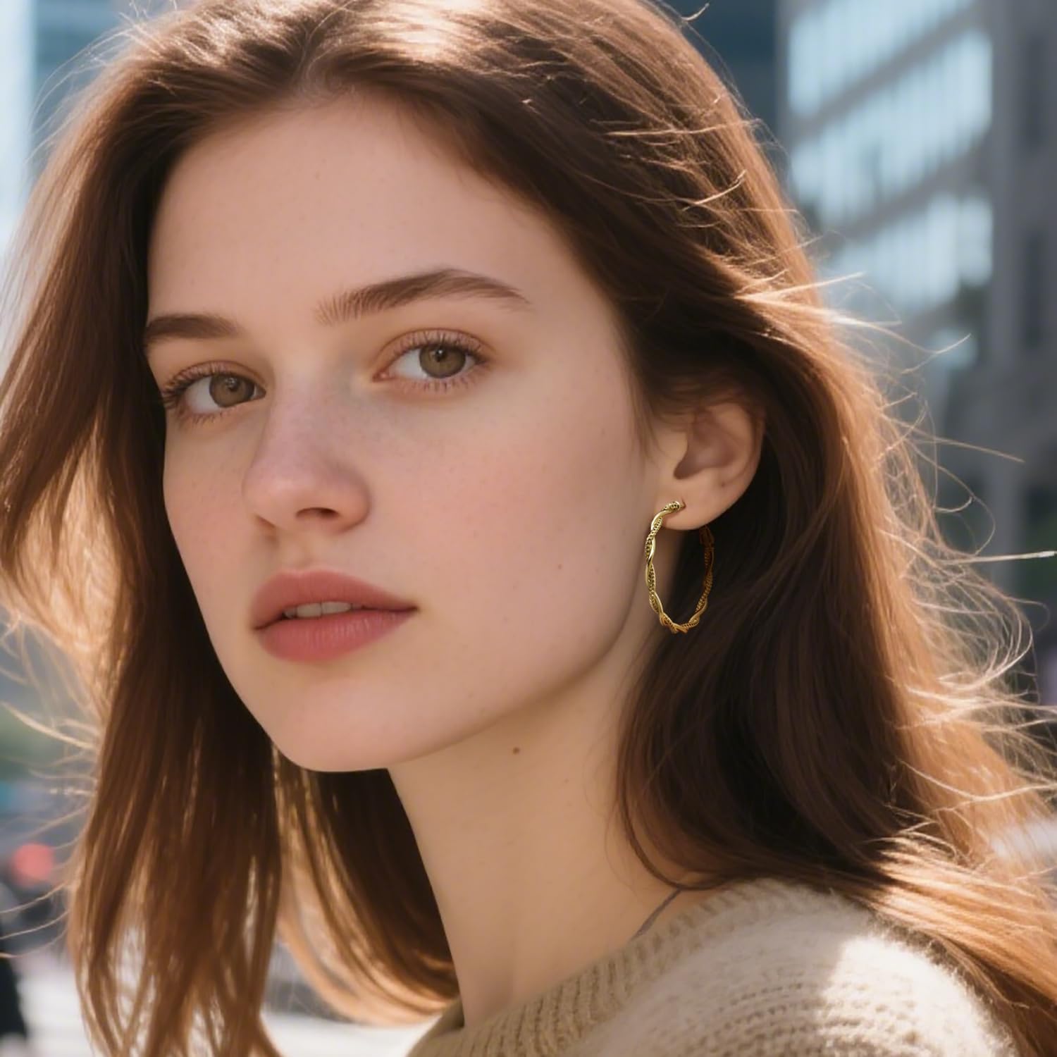 Gold Hoop Earrings for Women 14K Gold Earrings for Women Hoop Earring for Womens Hoops Twisted Design with Sculpted Texture Hoops Earring for Womens 34mm - Image 8