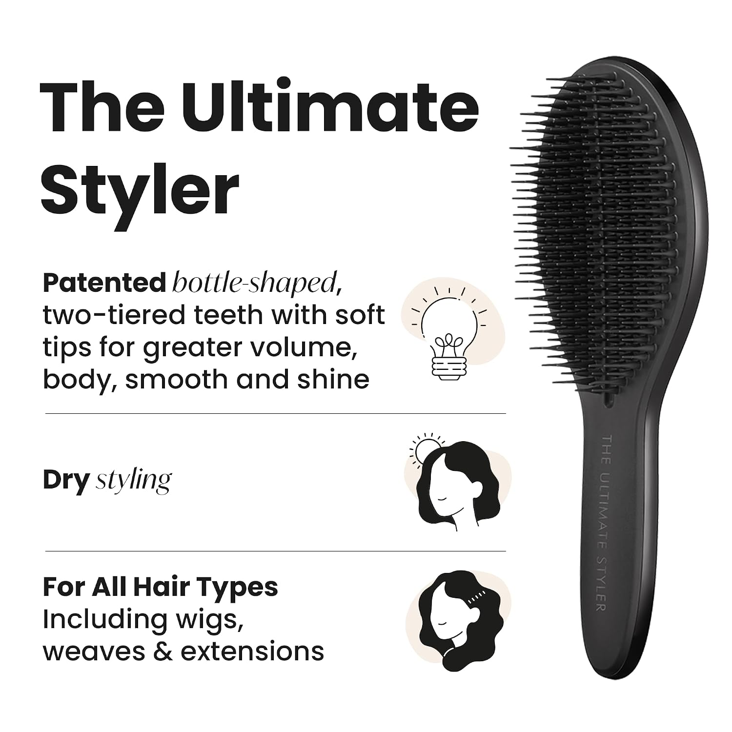 Tangle Teezer | The Ultimate Styler Hairbrush for Dry Styling | Blends Wigs, Weaves, Extensions & Clip-Ins | Adds Volume, Texture & Shine | Jet Black