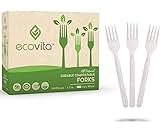 100% Compostable Forks - 140 Large Disposable Utensils (7 in.) Eco Friendly Durable and Heat Resistant Alternative to Plastic Forks with Convenient Tray by Ecovita