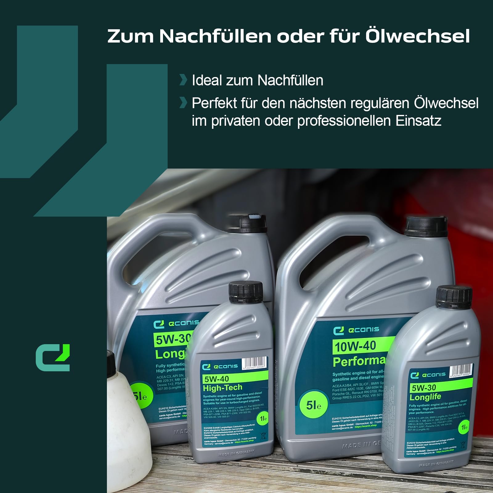 Performance Motoröl 10W-40 A3/B4 SL/CF für PKW, 5 x 5L | Synthetisches Leichtlauföl, ACEA A3/B4, API SN, FIAT 9.55535-G2/D2, Renault RN 0700, Motorleistung & Schutz, Made in Germany