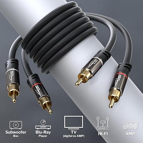 Miniatura 2 de CableDirect - Cable RCAPhono de 20 pies, 2 × 2 enchufes, cable de audio estéreo, calidad de sonido prácticamente a prueba de roturas y impecable