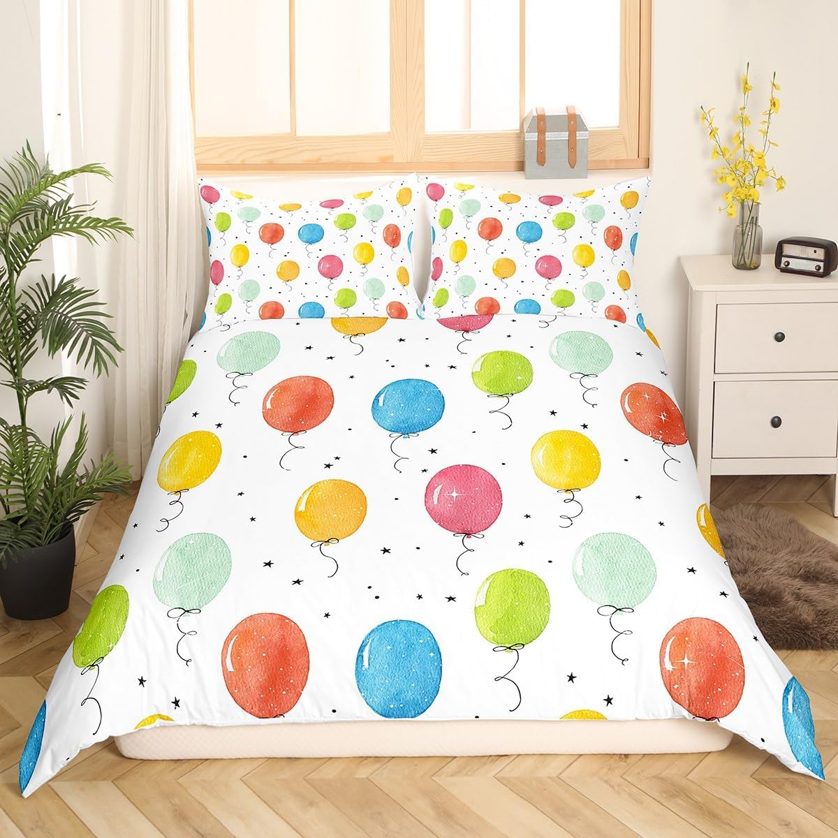 jejeloiu Kids Balloon Print Bedding Set Colorful Balloon Duvet Cover Twin Size for Boys Girls Teens Rainbow Comforter Cover Set Multiple Bedspread Cover with 1 Pillow Case