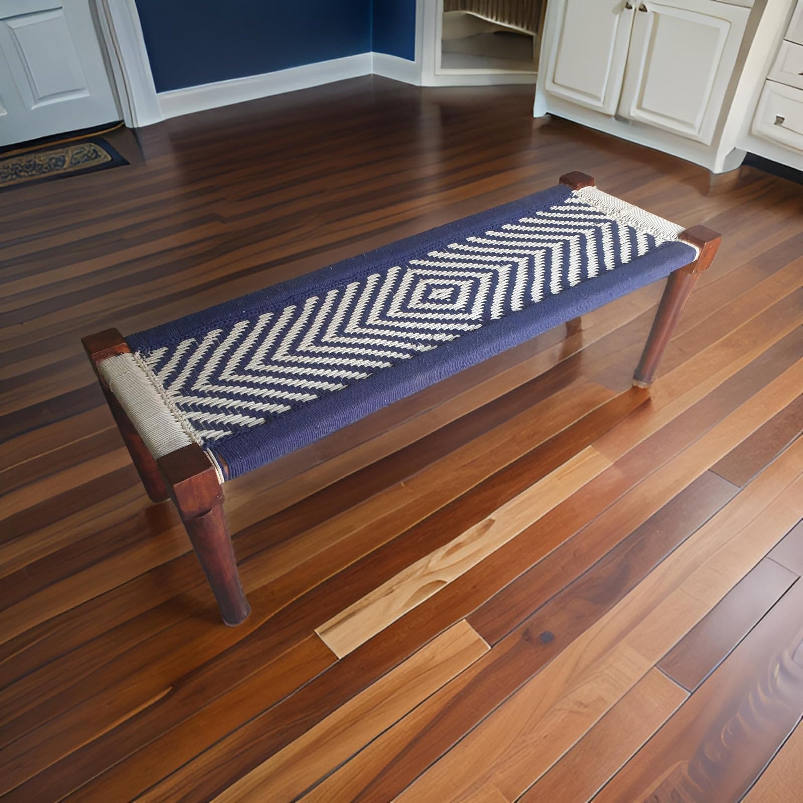 Solid Sheesham Wood Handmade Charpai with Rope Seating Bench for Home | 140L x 48W x 48H CM