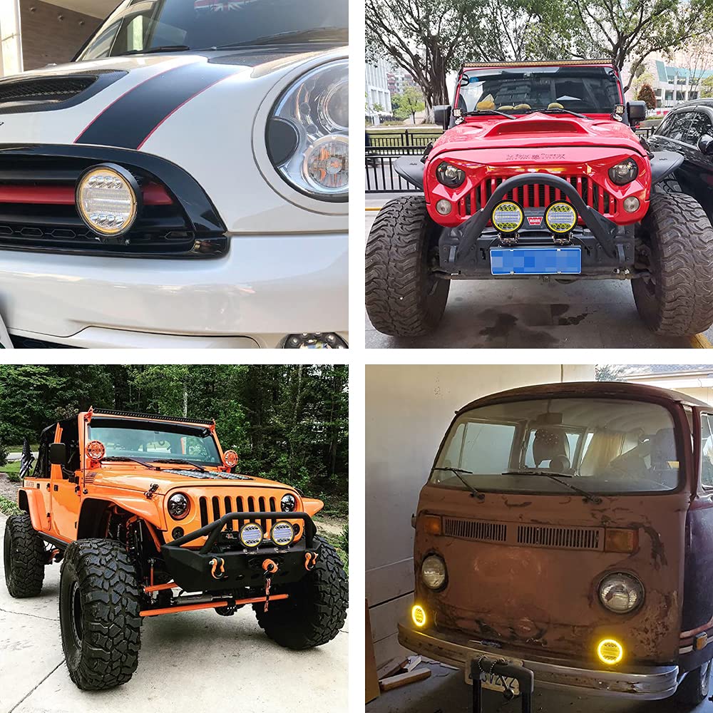 Biqing 2x 96W Faretti LED Off Road con anello Halo Amber Angel Eyes,4" Faro da Lavoro 12V 24V Fari Led Auto Barra LED Fuoristrada Luci Antinebbia Fari Supplementari per Off Road Moto 4WD SUV ATV UTV