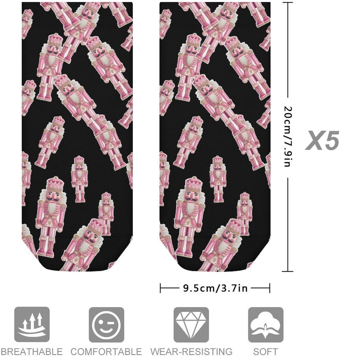Nutcracker Pinkcolor No Show Ankle Socks Low Cut Non Slip Flat Boat Line 5 Pairs Set